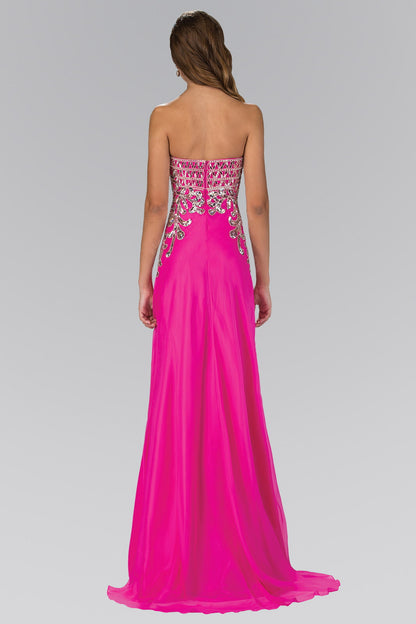 Strapless Sweetheart Chiffon Floor Length Dress with Bead Embellished Bodice