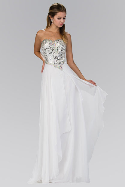 Strapless Chiffon Floor Length Dress with Jeweled Bodice