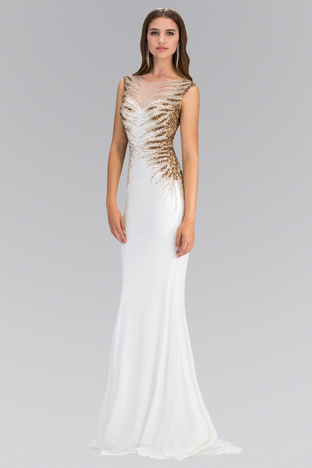 Sleeveless Floor Length Dress with Open Back and Beaded accent