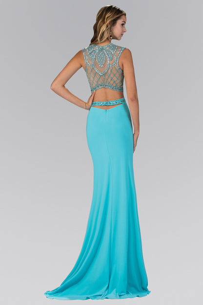 Jersey Long Dress with Side and Back Cutout and Side Slit