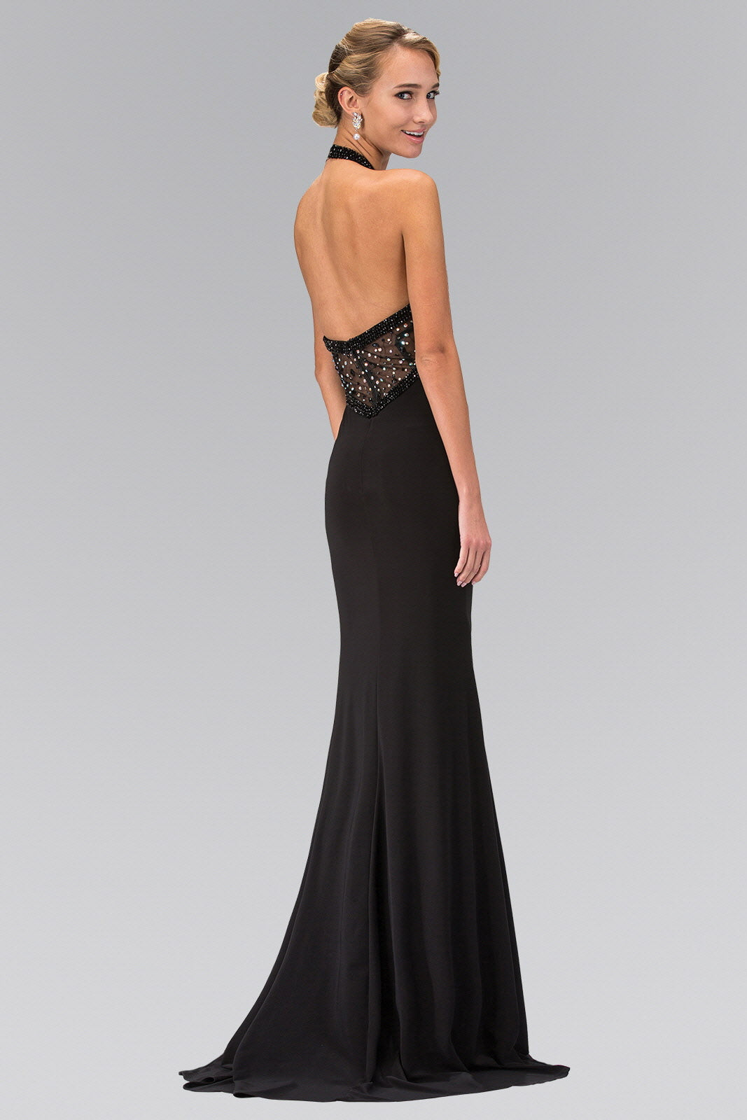 Black Long Dress with Beaded Bodice and Open Back