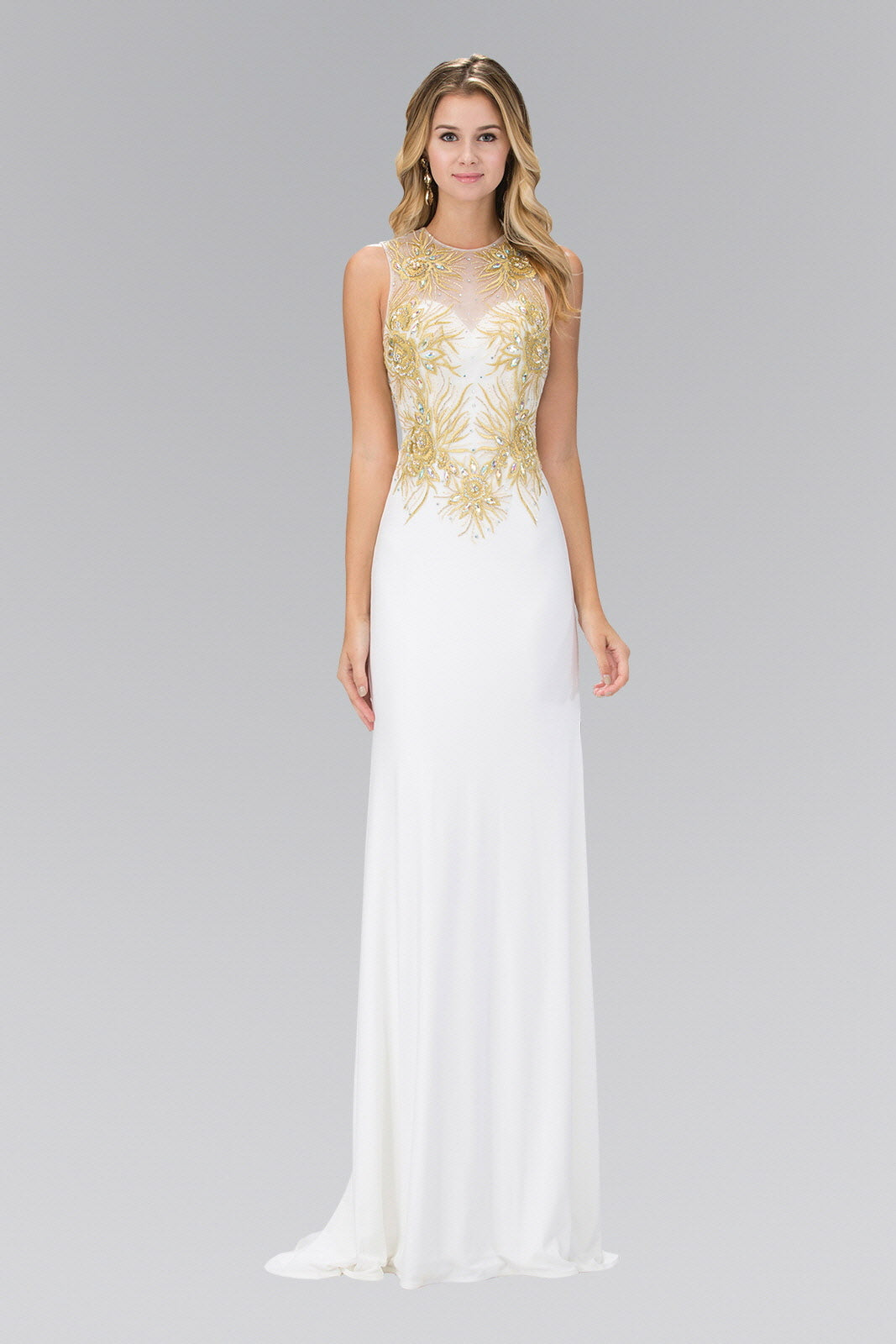 Floor Length Dress with Lace Embroidered Back and Bodice