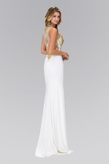 Floor Length Dress with Lace Embroidered Back and Bodice