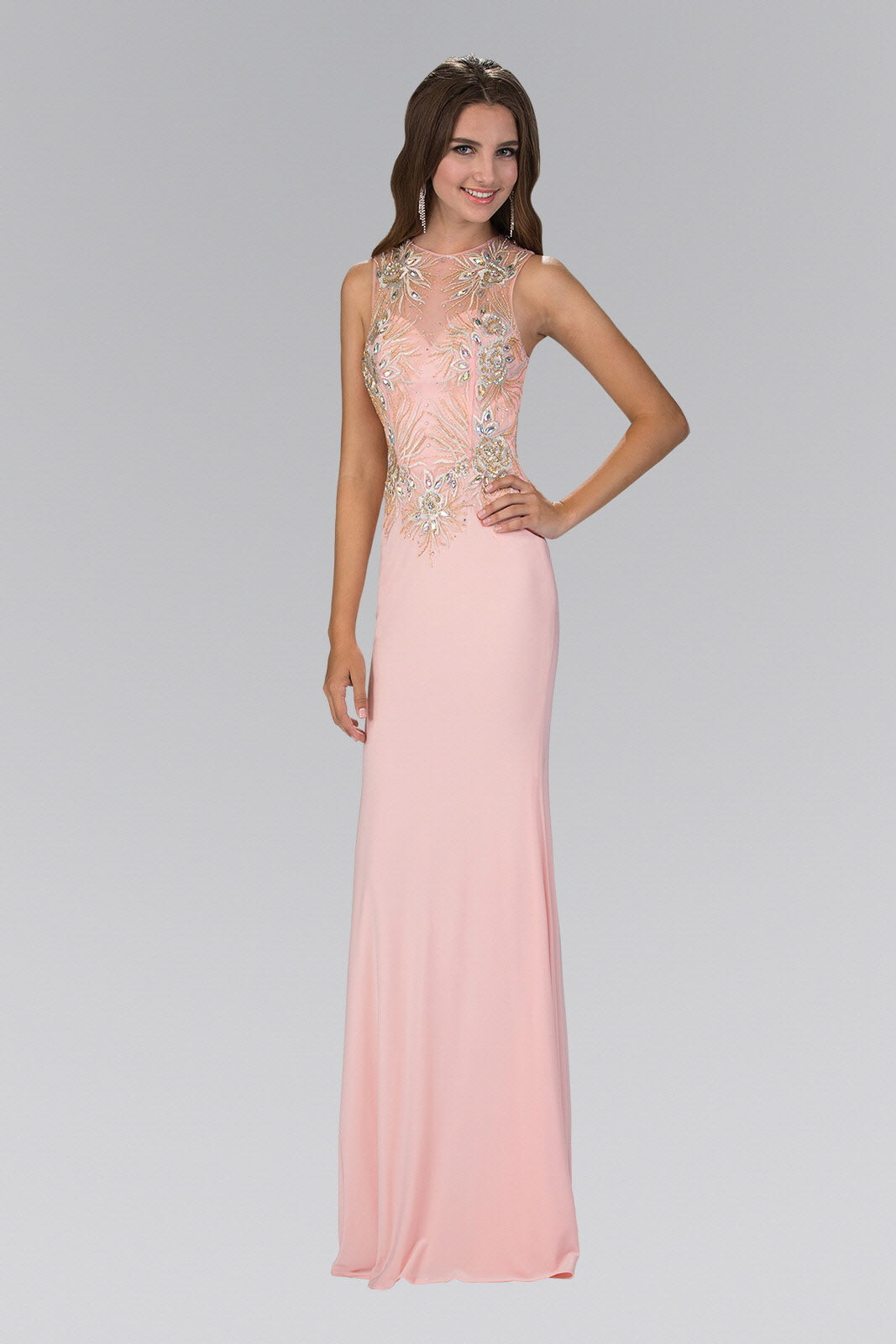 Floor Length Dress with Lace Embroidered Back and Bodice