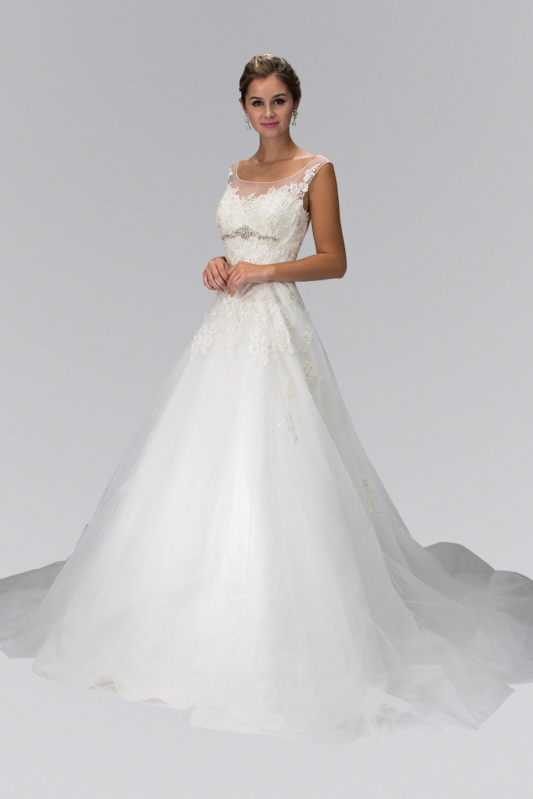 A-Line Wedding Dress with Sheer Yoke Neckline