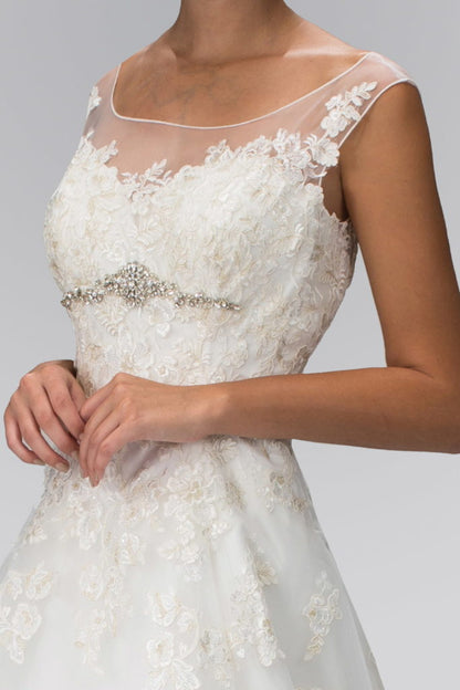 A-Line Wedding Dress with Sheer Yoke Neckline