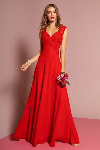 Empire Waist Long Dress with Ruched Bodice and Lace Back