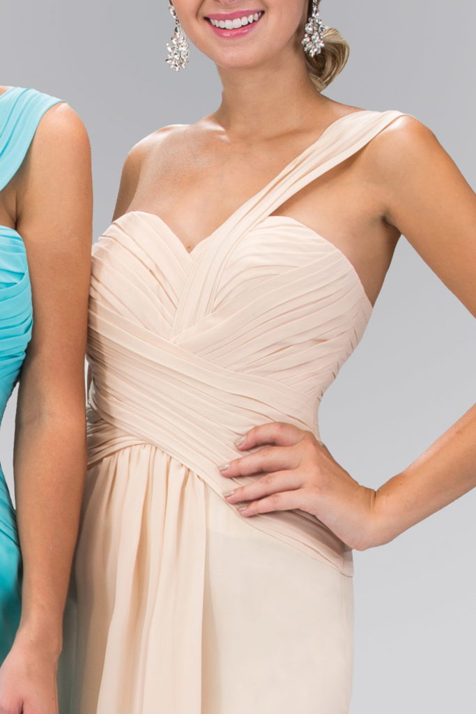 One Shoulder Ruched Long Dress with Sweetheart Neckline