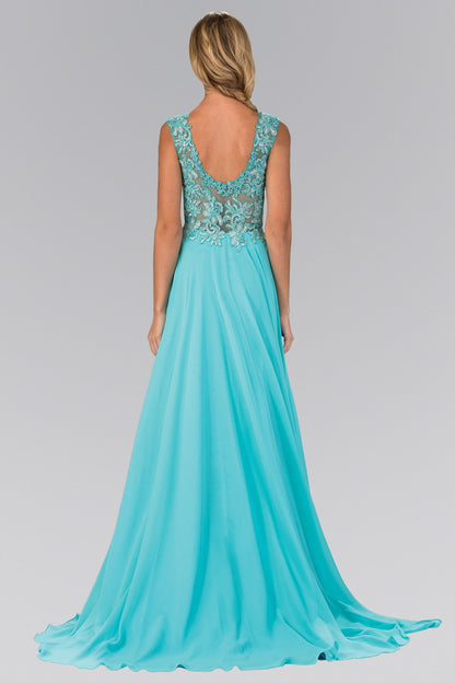 Bead Embellished Chiffon Floor Length Dress