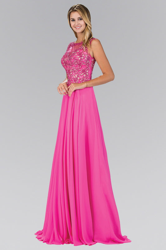 Bead Embellished Chiffon Floor Length Dress