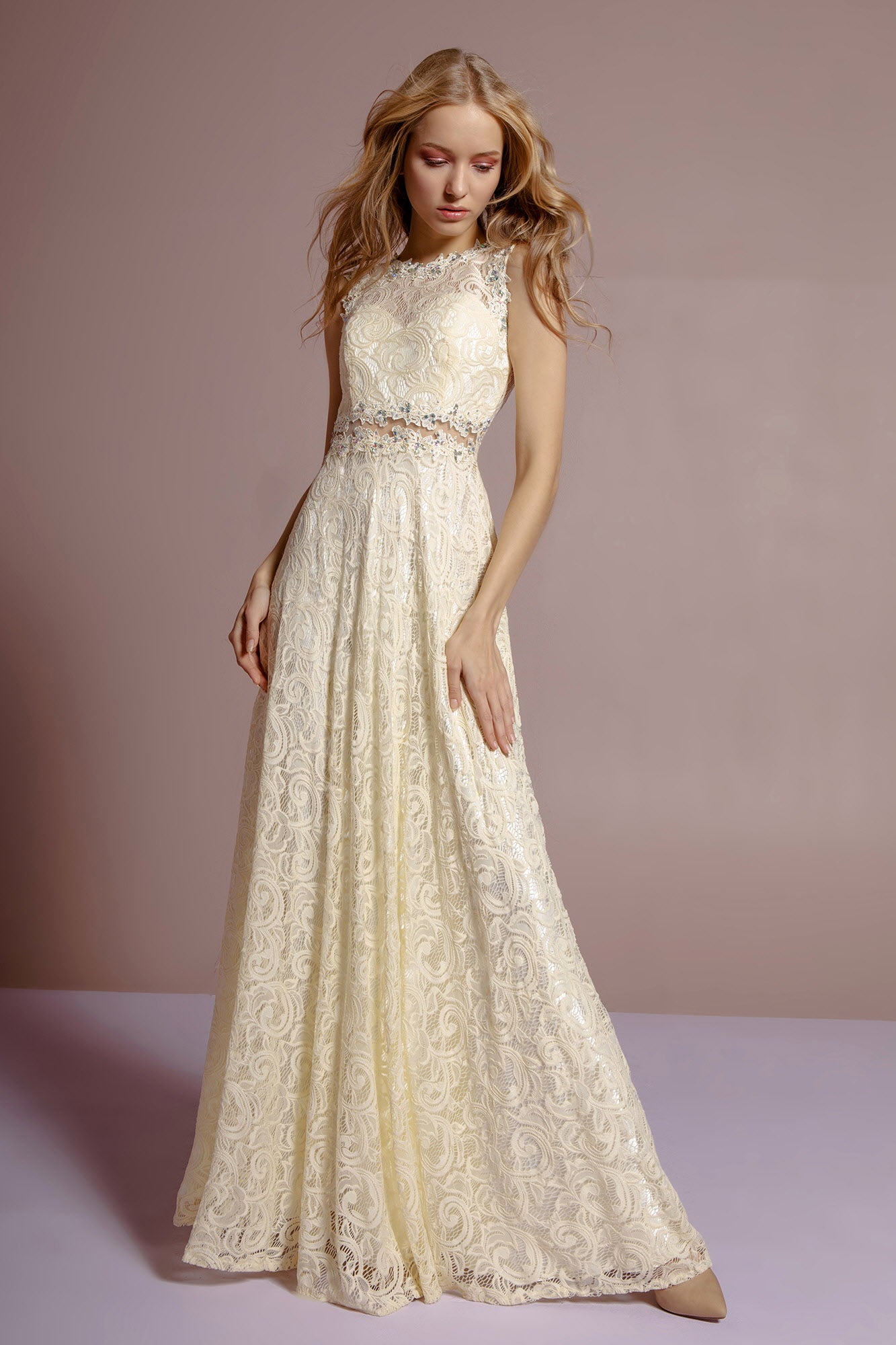 Floor Length Sleeveless Lace Dress