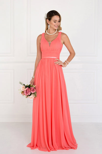 Chiffon Wide V-Neck A-Line Long Dress