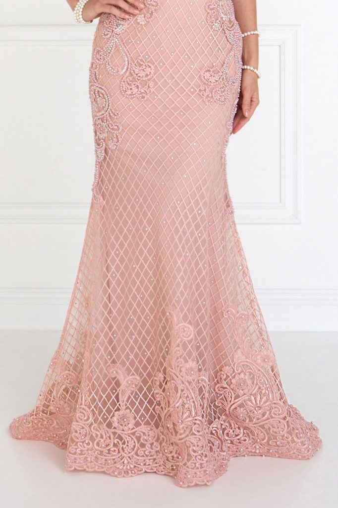 Mesh Mermaid Long Dress with Beads and Jewels Embellished