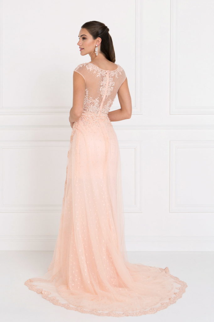 Lace A-Line Long Dress with Tulle Overlay