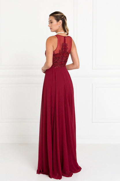 Chiffon A-Line Long Dress with Embroidery and Jewels Embellished