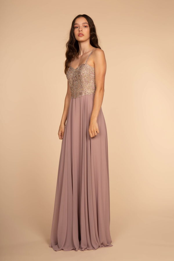 Chiffon Sweetheart A-Ling Long Dress with Jewels Embellished