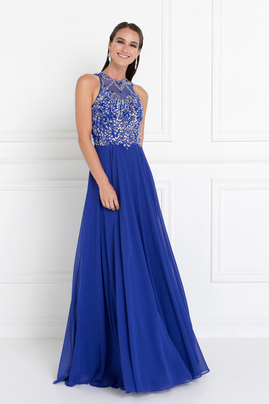 Chiffon Illusion Sweetheart A-Line Long Dress with Rhinestones