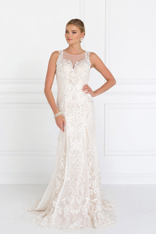 Lace Illusion Sweetheart Mermaid Long Dress with Sheer Back