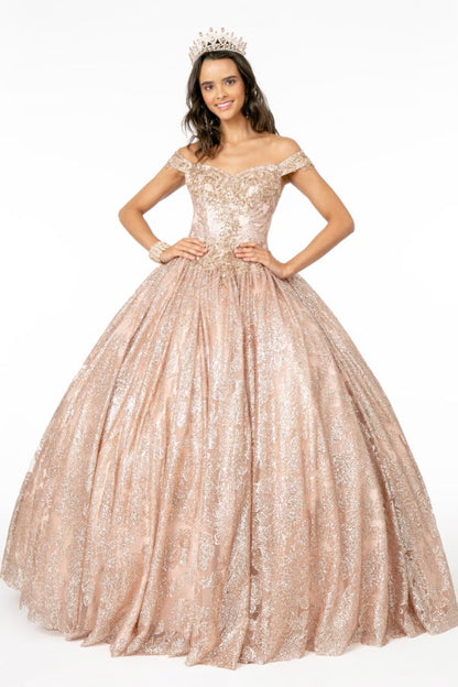 Sweetheart Neckline Cut-Away Shoulder Glitter Mesh Quinceanera Dress