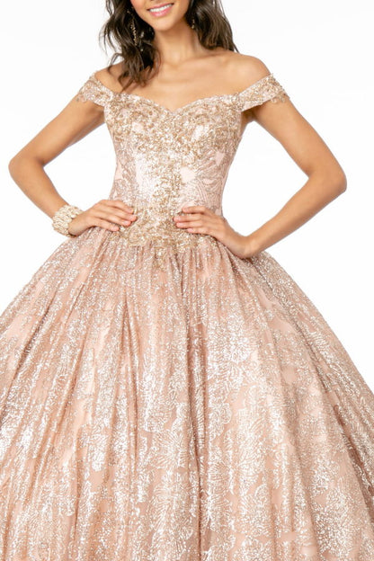 Sweetheart Neckline Cut-Away Shoulder Glitter Mesh Quinceanera Dress