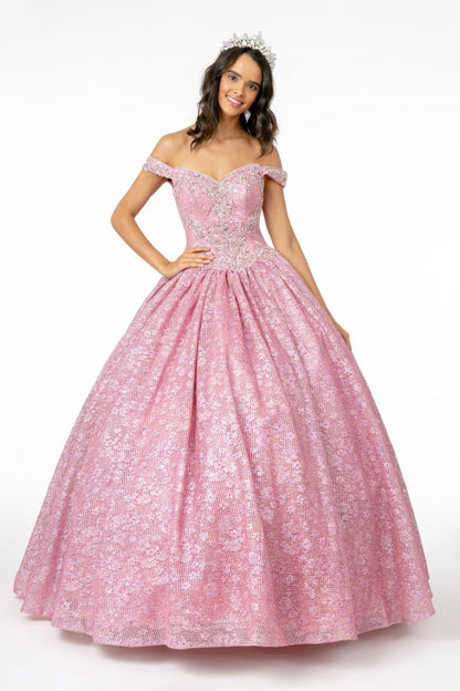 Jewel Embellished Sweetheart Neckline Glitter Netting Quinceanera Dress