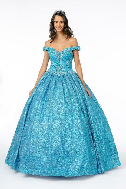 Jewel Embellished Sweetheart Neckline Glitter Netting Quinceanera Dress