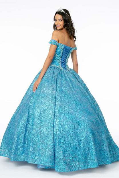 Jewel Embellished Sweetheart Neckline Glitter Netting Quinceanera Dress