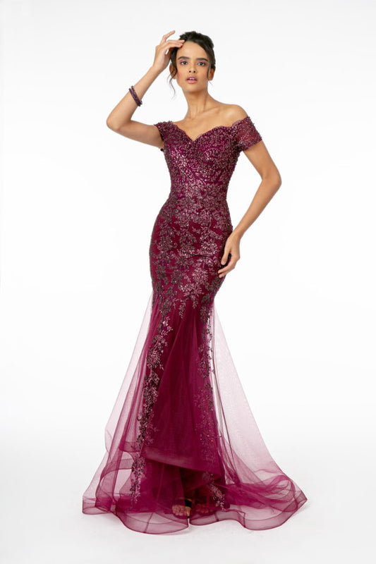 Sweetheart Neckline Glitter Mesh Long Dress w/ Cut-Out Back