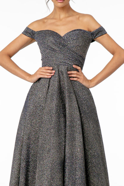 Sweetheart Cut-Away Shoulder Glitter Lame Dress