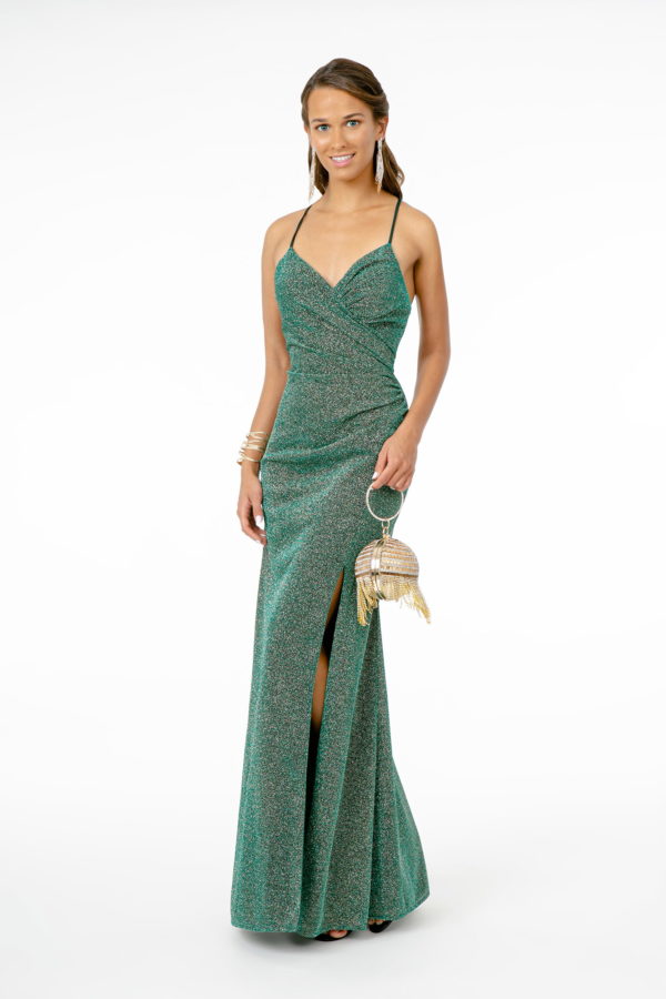 Strappy Ruched Sequined Long Dress by Elizabeth K