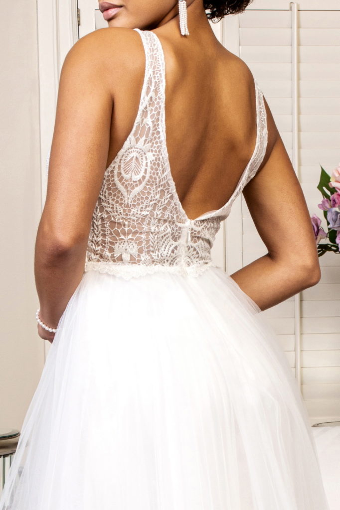 Beads Embellished Bodice Glitter Mesh Wedding Gown