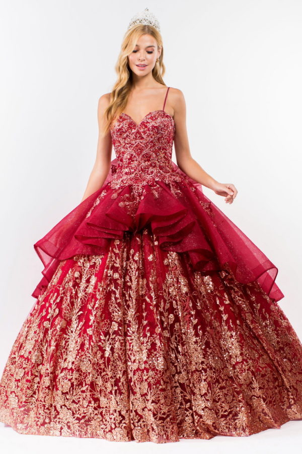 Sequin & Embroidery Embellished Bodice Glitter Mesh Quinceanera Dress