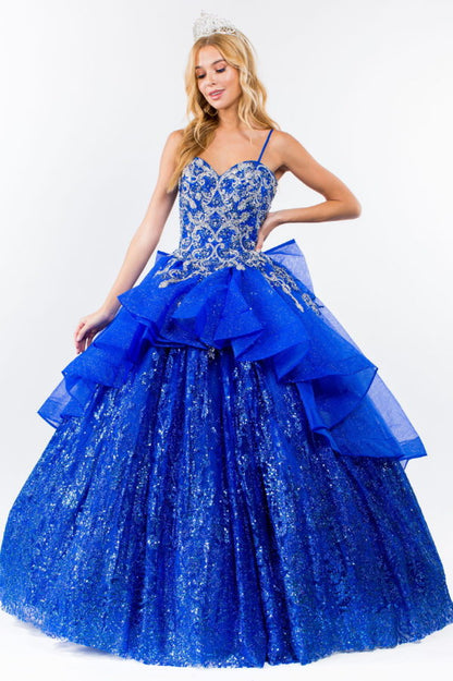 Sequin & Embroidery Embellished Bodice Glitter Mesh Quinceanera Dress