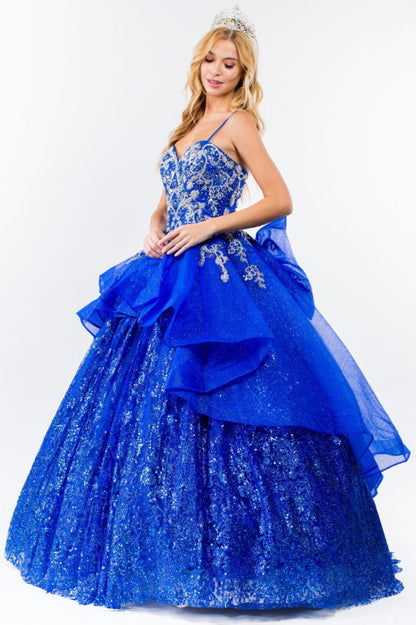 Sequin & Embroidery Embellished Bodice Glitter Mesh Quinceanera Dress