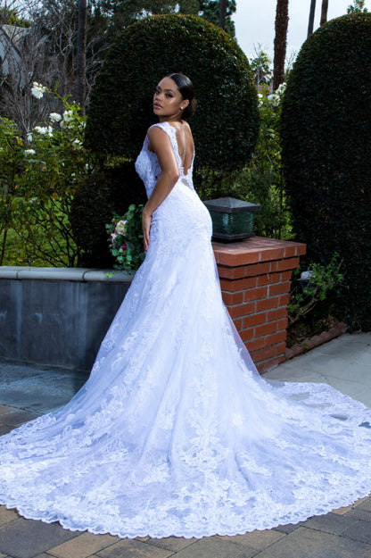 Illusion V-Neck Embroidery Mermaid Tail Wedding Gown