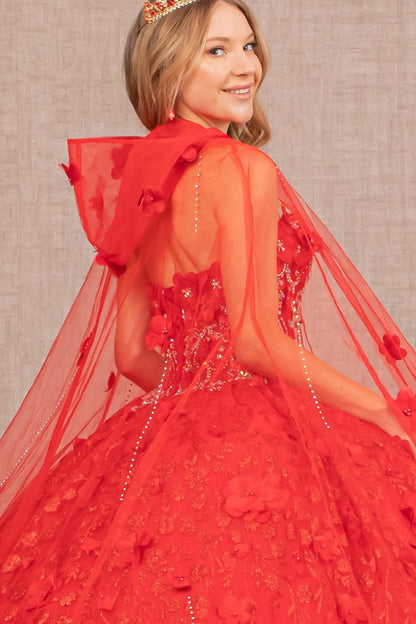 Sweetheart Neckline Beads and Jewel Embellished Bodice Quinceanera Dress w/ Mesh Cape