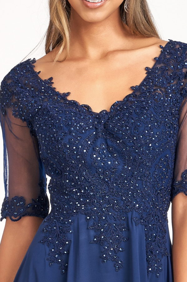 Navy and silver chiffon embellished maxi dress hotsell