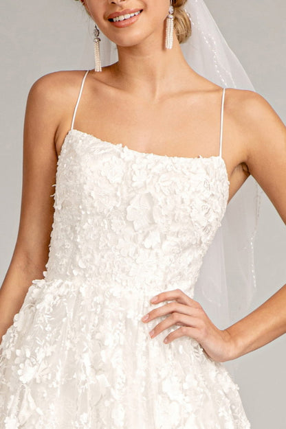 Floral Embroidered Lace-Up Mesh Wedding Gown w/ Sweetheart Neckline