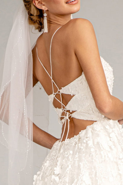 Floral Embroidered Lace-Up Mesh Wedding Gown w/ Sweetheart Neckline