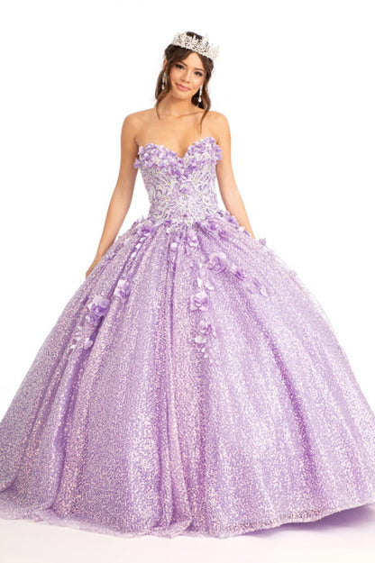 Sweetheart Neckline 3D Floral Applique Sequin Quinceanera Dress