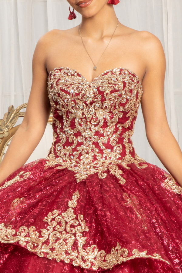 Sequin Pattern and Jewel Embellished Glitter Mesh Sleeveless Quinceanera Dress