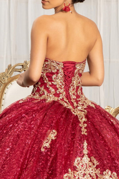 Sequin Pattern and Jewel Embellished Glitter Mesh Sleeveless Quinceanera Dress