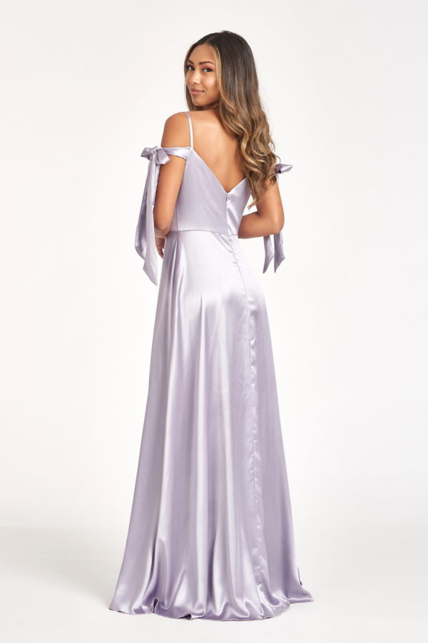 Sweetheart Neckline Satin Long Dress w/ Slit