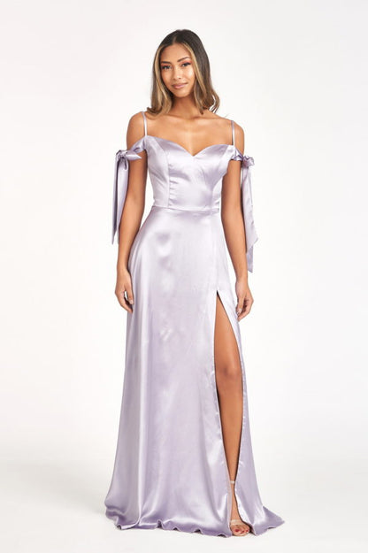 Sweetheart Neckline Satin Long Dress w/ Slit