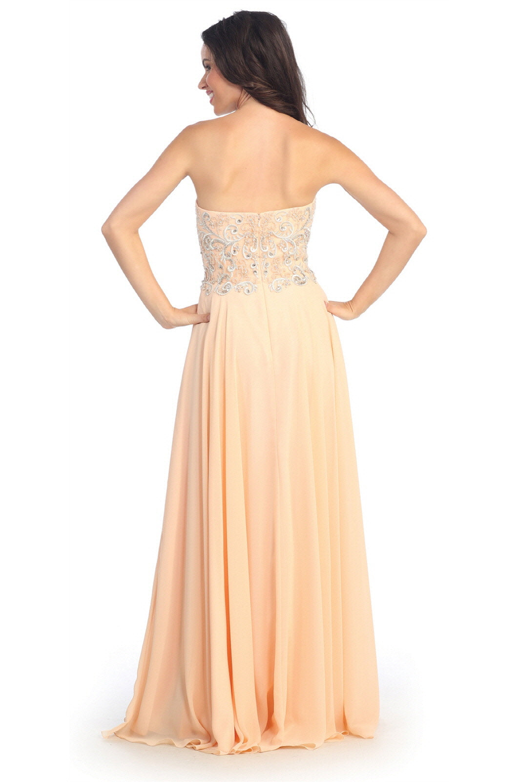 Sleeveless Sweetheart Chiffon Long Dress with Embroidered Detailing