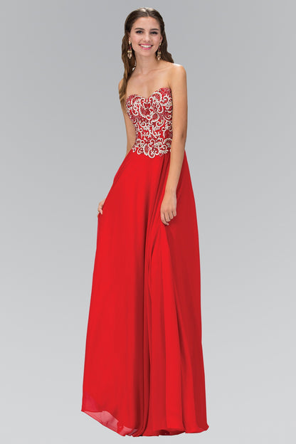 Sleeveless Sweetheart Chiffon Long Dress with Embroidered Detailing