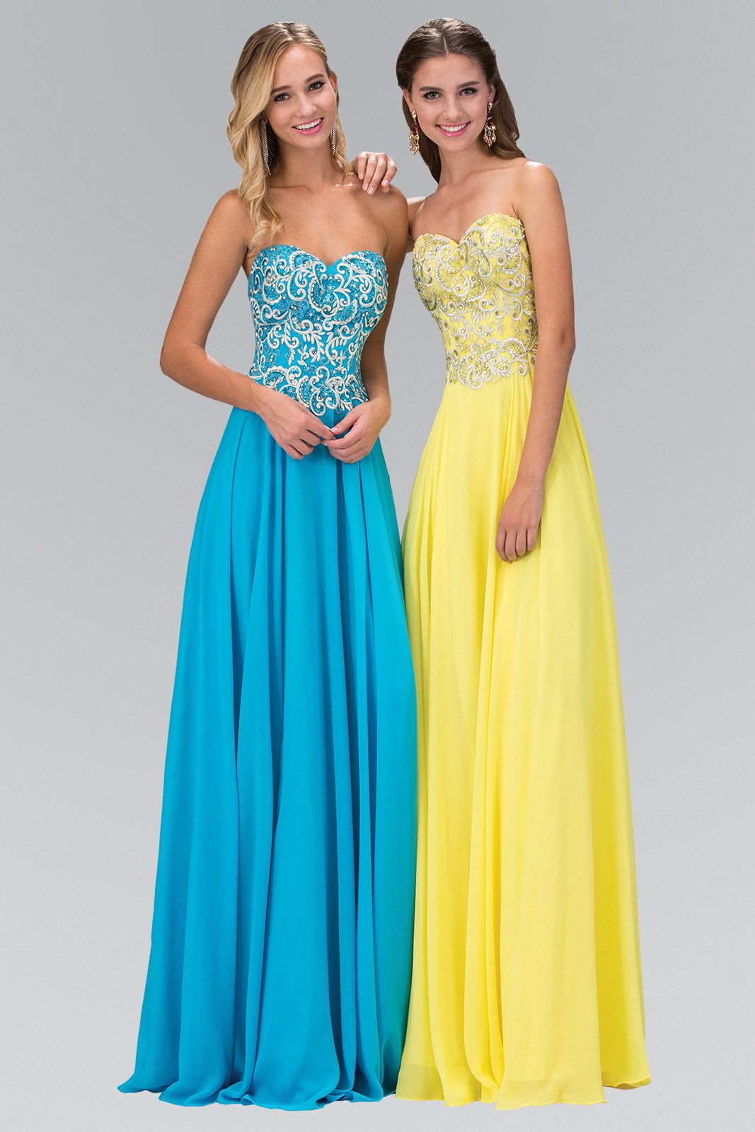 Sleeveless Sweetheart Chiffon Long Dress with Embroidered Detailing