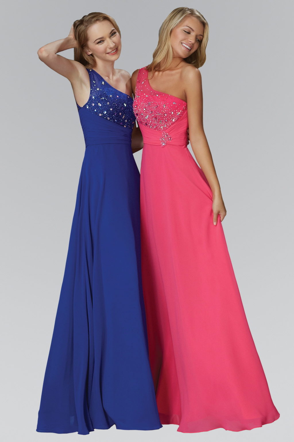 One Shoulder Floor Length Dress with Jewel Embellished Bodice