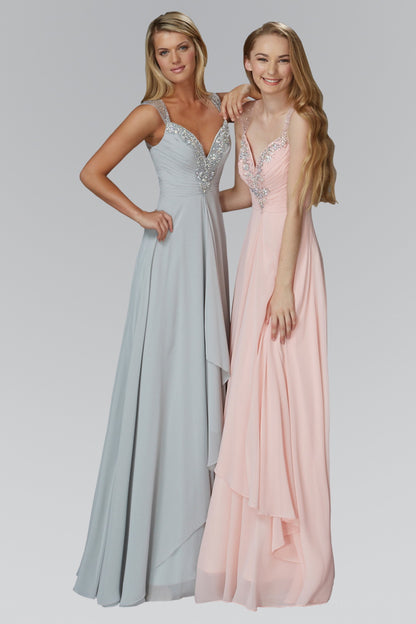 Sweetheart Long Chiffon Dress with Beaded Detailing