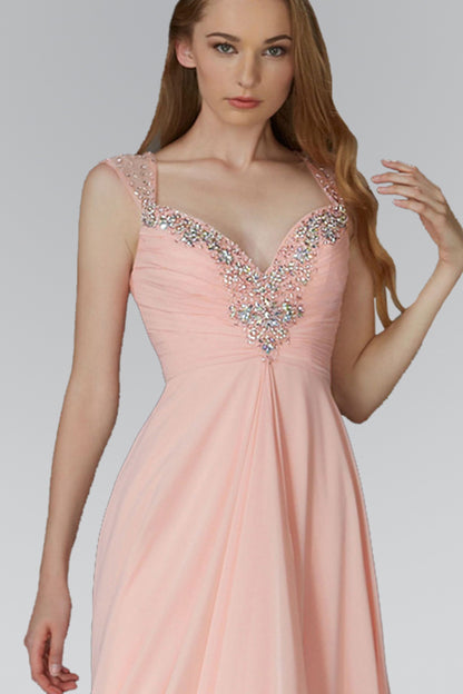 Sweetheart Long Chiffon Dress with Beaded Detailing